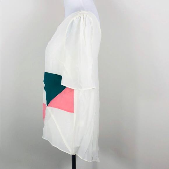 Line Dot Top 100% Silk Geometric Print Hi-Lo - Picture 3 of 4